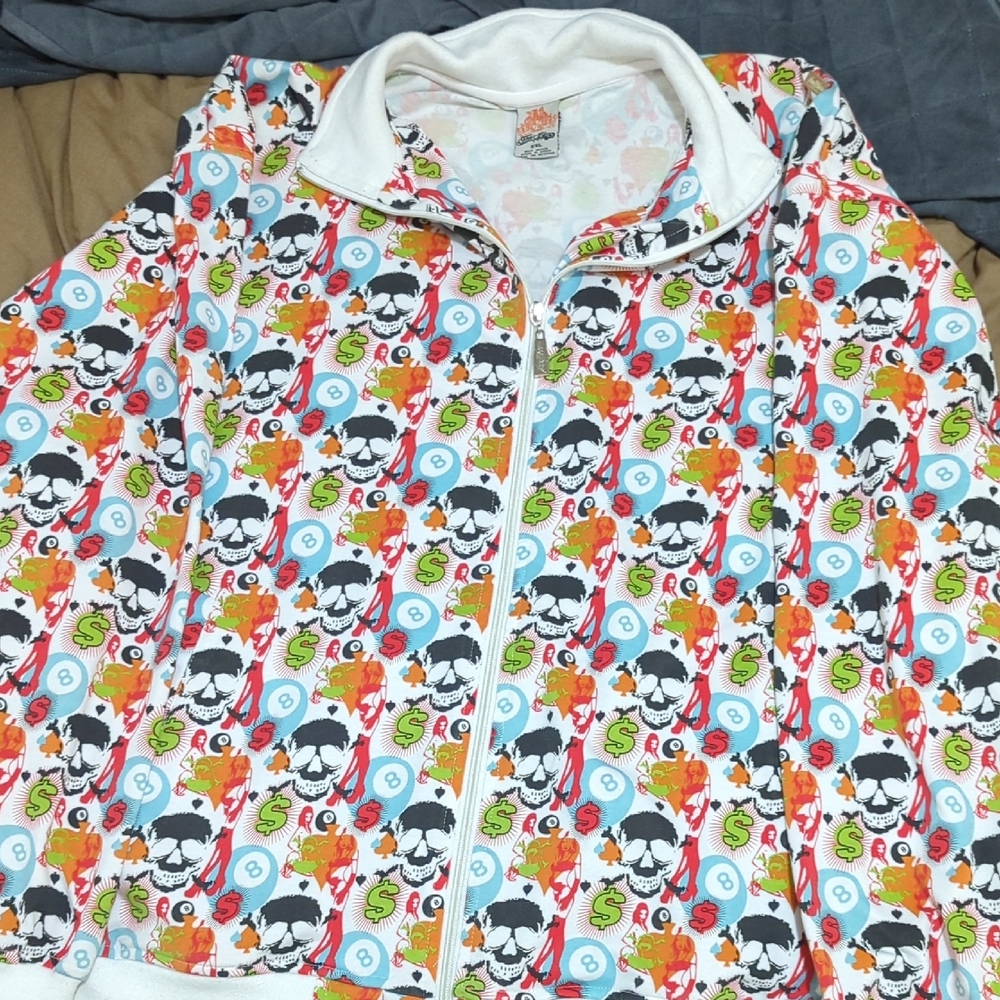 a.n.a Red and Orange Lightweight Shirt Jacket with Playful Patterns